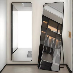 Miroir mural de luxe à cadre en métal doré et noir, de grande taille, à suspendre au sol